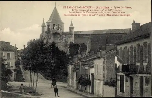 Ak Auvillar Tarn et Garonne, Eglise St. Pierre, drapeau