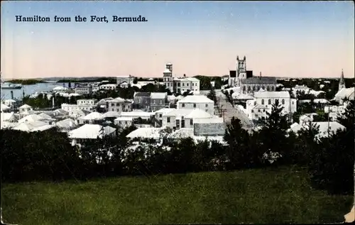 Ak Hamilton Bermuda, View from the Fort, Blick auf den Ort, Kirche
