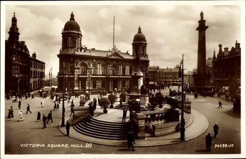 Ak Kingston upon Hull East Riding of Yorkshire England, Victoria Square, Denkmal, Straßenansicht