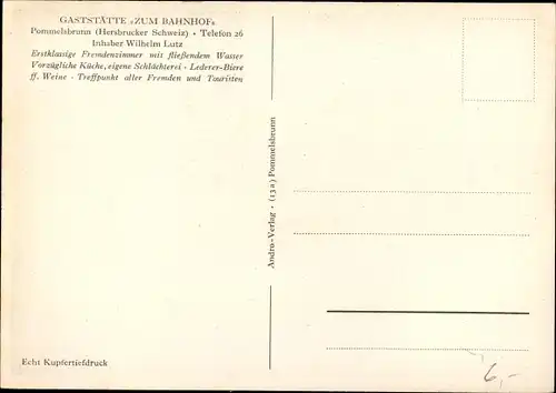 Ak Pommelsbrunn in Mittelfranken, Gaststätte Zum Bahnhof, Inh. Wilhelm Lutz