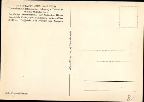 Ak Pommelsbrunn Mittelfranken, Gaststätte Zum Bahnhof, Inh. Wilhelm Lutz