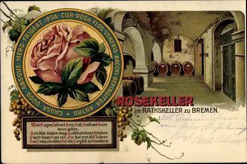 Litho Hansestadt Bremen, Rosekeller im Ratskeller, Rose, Trauben