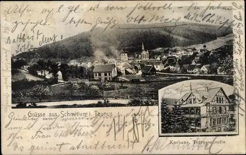 Ak Schmitten im Taunus Hessen, Panorama vom Ort, Kurhaus, Terrassenseite