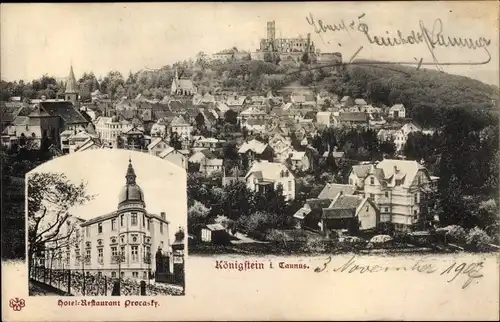 Ak Königstein im Taunus Hessen, Panorama vom Ort, Hotel Restaurant Procasty