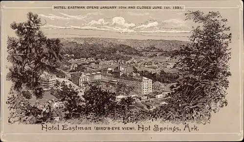Litho Hot Springs Arkansas, Hotel Eastman, Panorama vom Ort