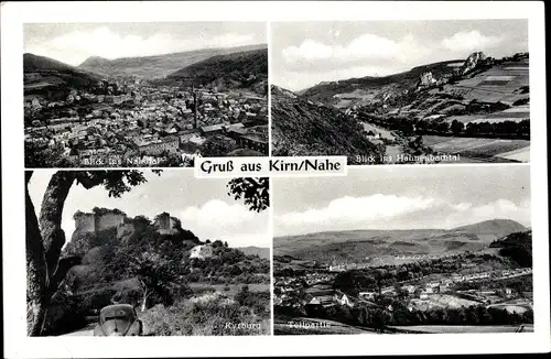 Ak Kirn an der Nahe in Rheinland Pfalz, Nahe- u. Hahnenbachtalpanorama, Kyrburg, Gesamtansicht