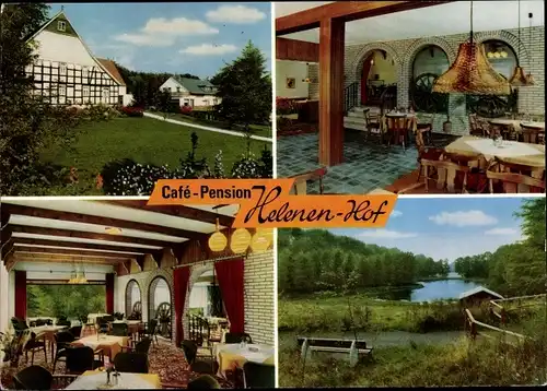 Ak Bünde im Kreis Herford, Café Pension Helenenhof, Außenansicht, Inneres, Uferpartie