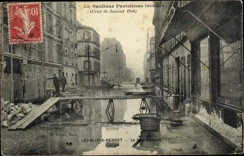 Ak Levallois Perret Hauts de Seine, Crue de Janvier 1910, La Rue Raspail