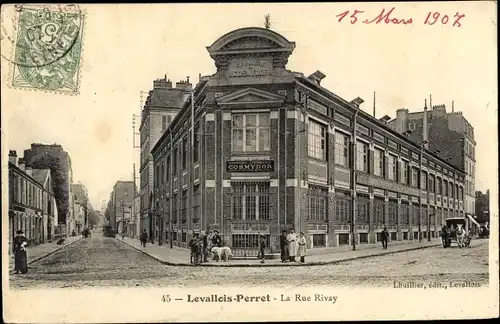 Ak Levallois Perret Hauts de Seine, La Rue Rivay, Cosmydor