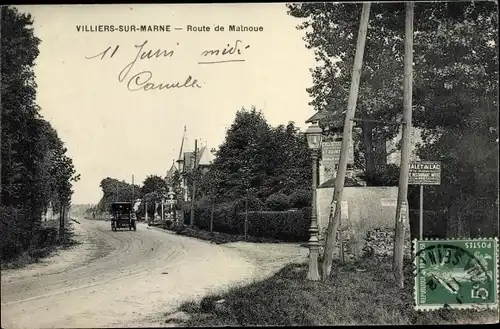Ak Villiers sur Marne Val de Marne, Route de Malnoue, Straßenpartie