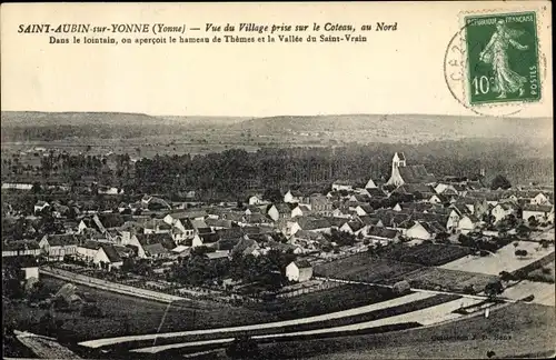 Ak Saint Aubin sur Yonne, Vue du Village prise sur le Coteau, Blick auf den Ort