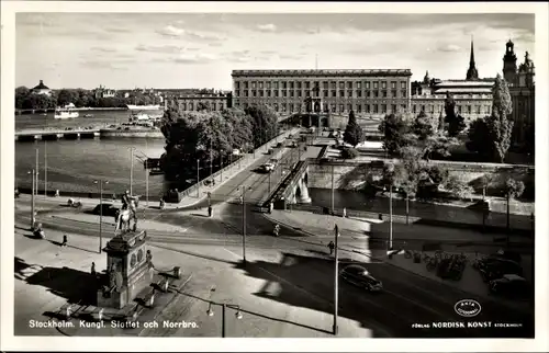 Ak Stockholm Schweden, Kungl. Slottet och Norrbro, Schloss, Denkmal