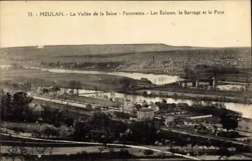 Ak Meulan en Yvelines, La Vallée de la Seine, Panorama, Les Écluses, le Barrage, le Pont