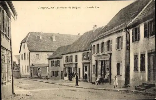 Ak Giromagny Territoire de Belfort, Grande Rue, magasins