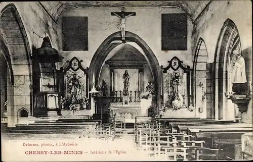 Ak Chessy les Mines Rhône, Interieur de l'Eglise, Kirche, Innenansicht, Altar