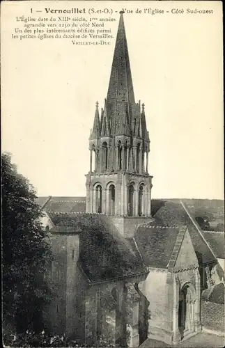 Ak Vernouillet Yvelines, l'Église, vue d'oiseau, Côté Sud ouest, XIIIe siècle