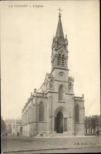 Ak Le Vésinet Yvelines, L'Église, vue de face, porte d'entrée