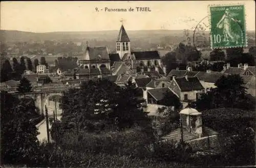 Ak Triel sur Seine Yvelines, Panorama de la ville, église