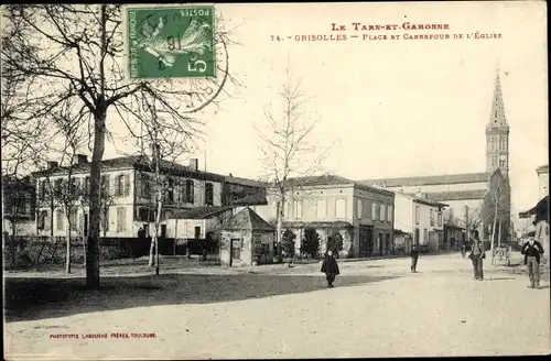 Ak Grisolles Tarn et Garonne, Place et Carrefour de l'Eglise