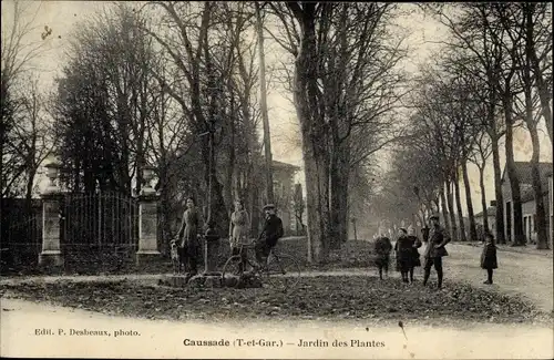 Ak Caussade Tarn et Garonne, Jardin des Plantes, entree, velo, chien