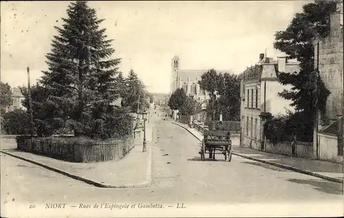 Ak Niort Deux Sèvres, Rues de l'Espingole et Gambetta, eglise