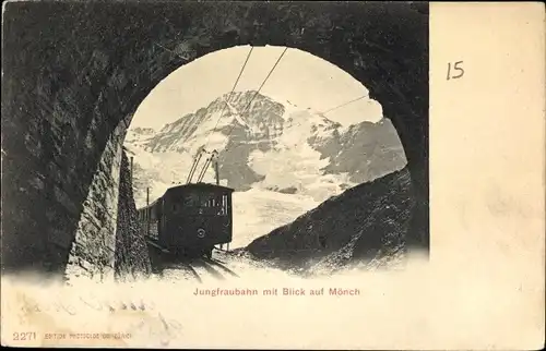 Ak Kanton Bern, Jungfraubahn mit Blick auf Mönch, Tunnel