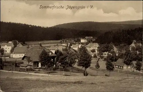 Ak Jägersgrün Muldenhammer im Vogtland, Panorama der Ortschaft und Umgebung