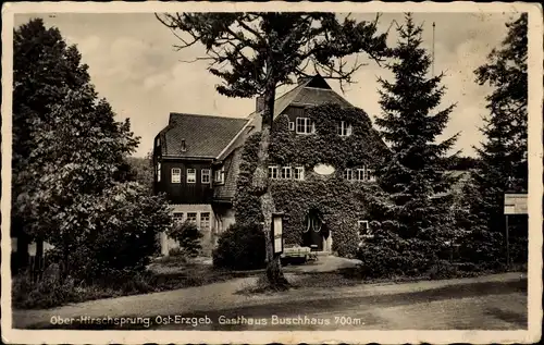 Ak Hirschsprung Altenberg im Erzgebirge, Blick zum Gasthaus Buschhaus