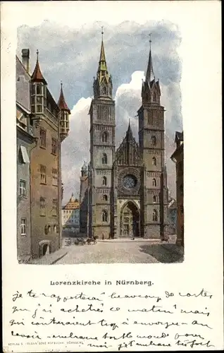 Künstler Ak Nürnberg in Mittelfranken Bayern, Lorenzkirche, Straßenansicht