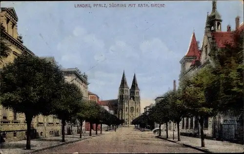 Ak Landau in der Pfalz, Südring mit Katholischer Kirche