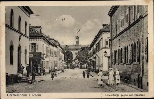 Ak Germersheim in Rheinland Pfalz, Lilienstraße gegen Zollerkaserne