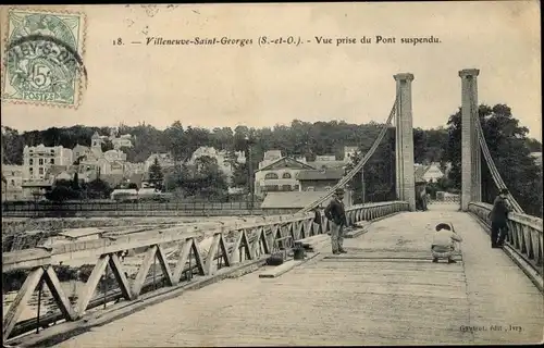 Ak Villeneuve Saint Georges Val de Marne, Vue prise du Pont suspendu, Brücke