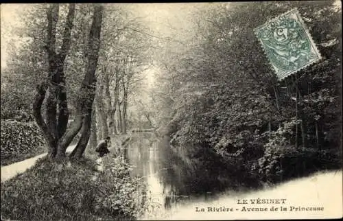 Ak Le Vésinet Yvelines, La rivière, Avenue de la Princesse, homme