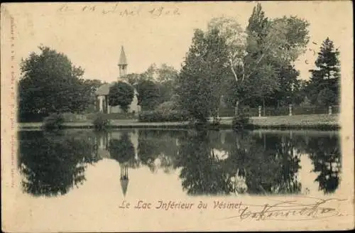 Ak Le Vésinet Yvelines, Le Lac Inférieur avec la chapelle