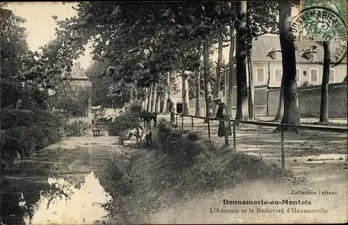 Ak Donnemarie en Montois Seine-et-Marne, L'Auxence et le Boulevard d'Haussonville