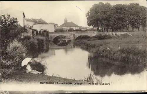 Ak Monthureux sur Saone Lothringen Vosges, Pont du Faubourg, Brücke, Kirche