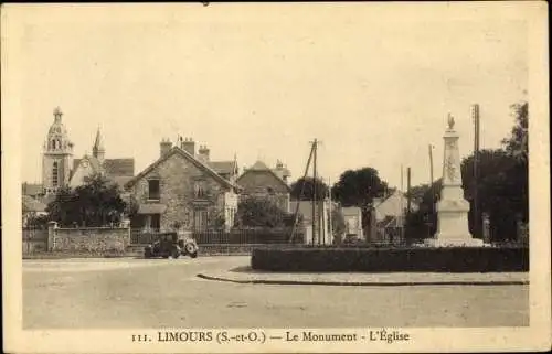 Ak Limours Essonne, Monument, Eglise, voiture