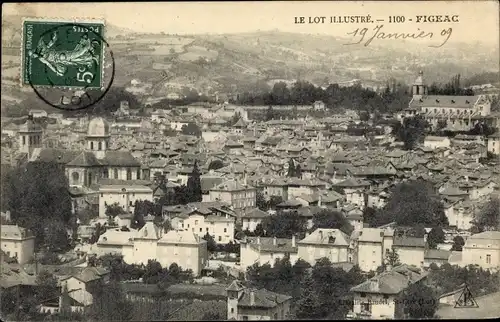 Ak Figeac Lot, Blick über die Dächer der Stadt