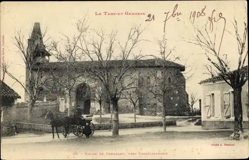 Ak Gandalou Tarn et Garonne, eglise, caleche