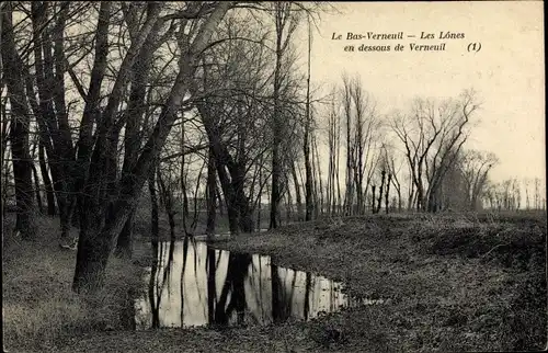 Ak Verneuil sur Seine Yvelines, Les Lônes en dessous de la ville, arbres nus