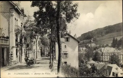 Ak Plombieres Lothringen Vosges, Avenue des Villas, Straßenpartie, Fuhrwerk