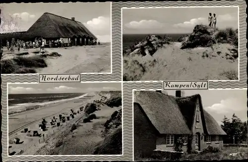 Ak Kampen in Nordfriesland, Strandpartie, Dünen, Reetdachhaus