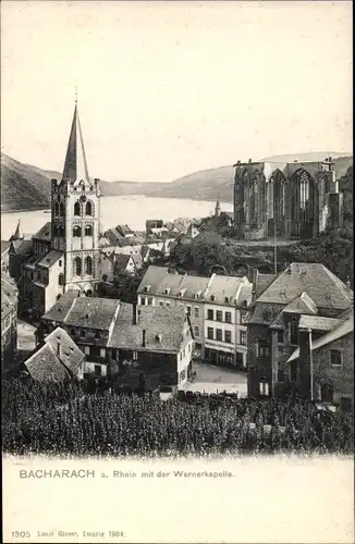 Ak Bacharach am Rhein, Rhein mit der Wernerkapelle