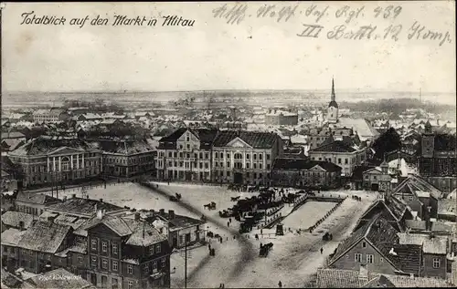 Ak Jelgava Mitau Lettland, Marktplatz im Winter, Blick über die Dächer der Stadt