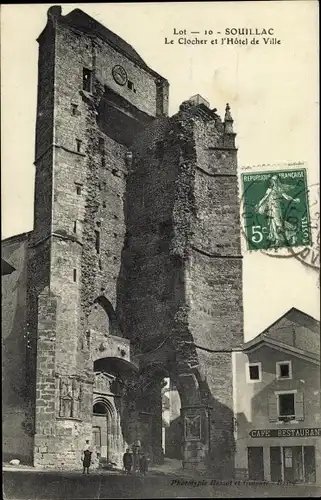 Ak Souillac Lot, Le Clocher et l'Hotel de Ville