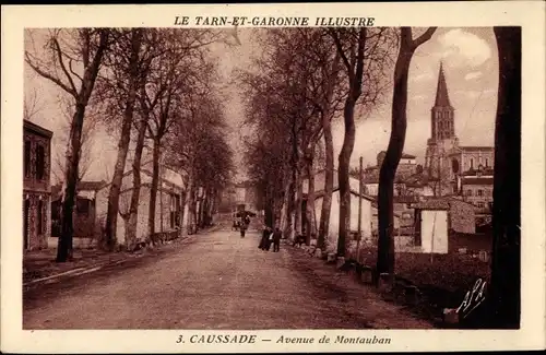 Ak Caussade Tarn et Garonne, Avenue de Montauban, eglise