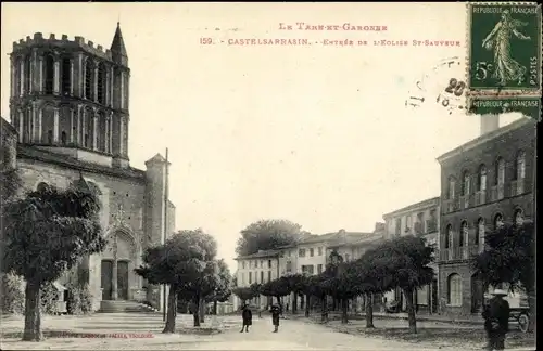 Ak Castelsarrasin Tarn et Garonne, Entree de l'Eglise Saint Sauveur