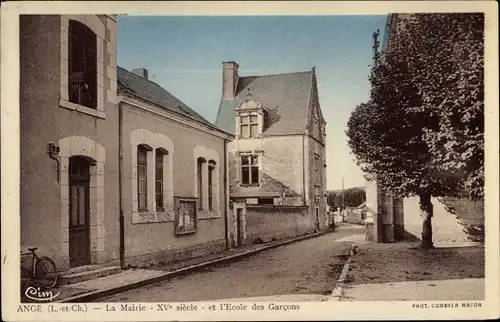 Ak Angé Loir et Cher, La Mairie, Ecole des Garcons, Rathaus, Jungenschule