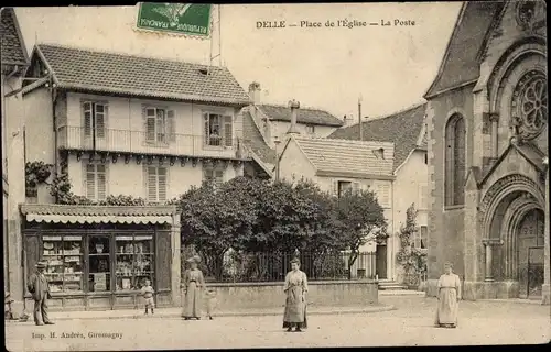 Ak Delle Territoire de Belfort, Place de l'Eglise, La Poste