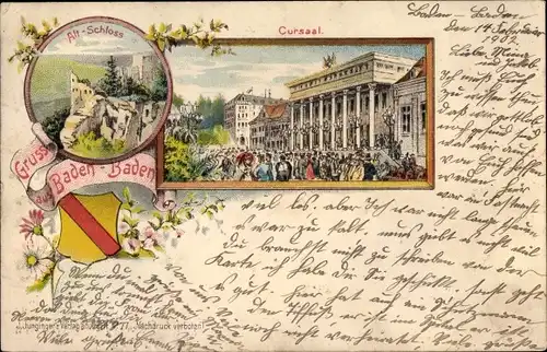 Wappen Litho Baden Baden am Schwarzwald, Kursaal, Altschloss